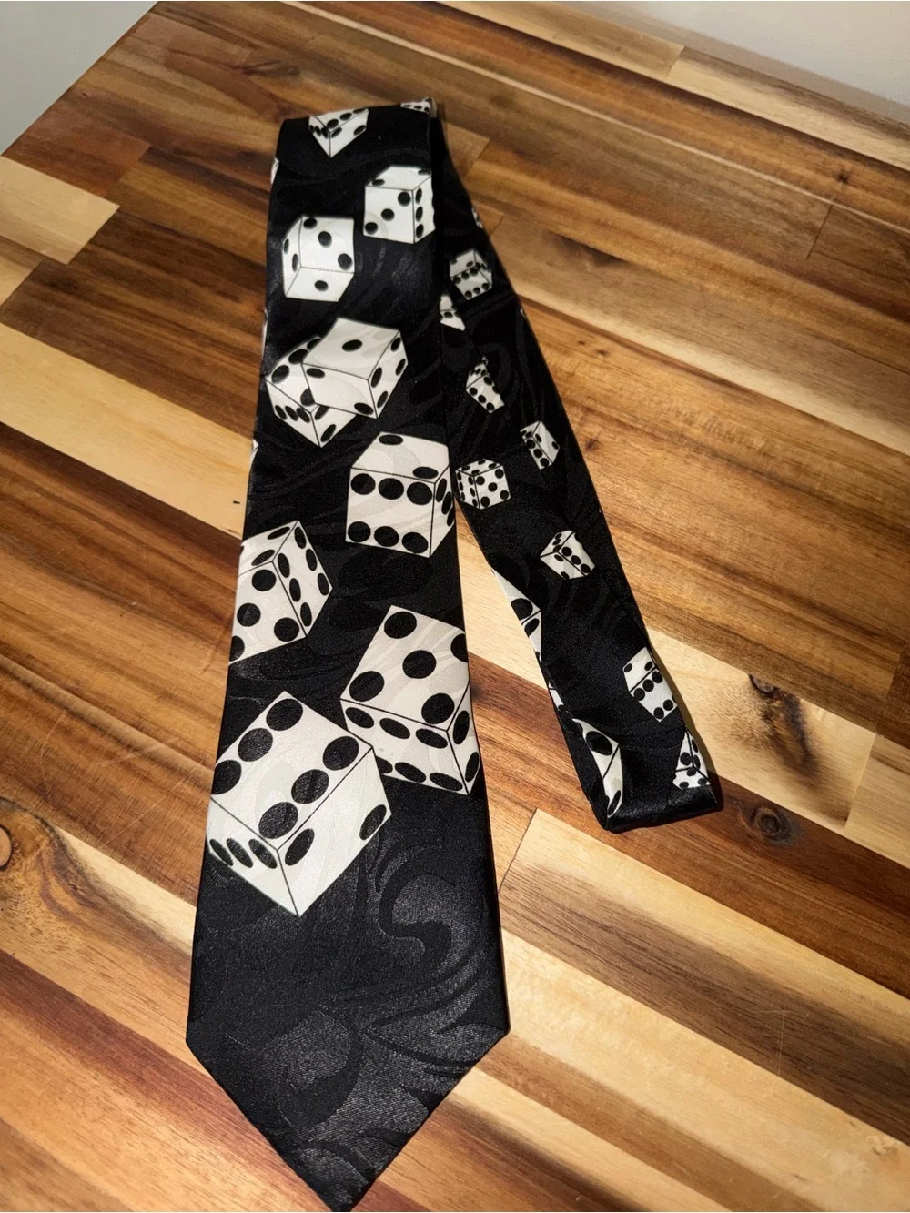 Vintage Steven Harris Dice Necktie Black White Casino Gambling Novelty Tie